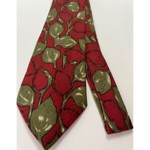 Silk Men's Tie Necktie Preferred Stock Red Green Black Vine Leaves Accessory